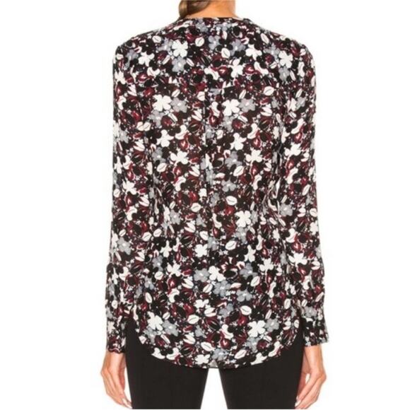 Veronica Beard Goldie Pintuck Tux Floral Silk Blouse In Multicolor Sz 4 Classic - Picture 2 of 13